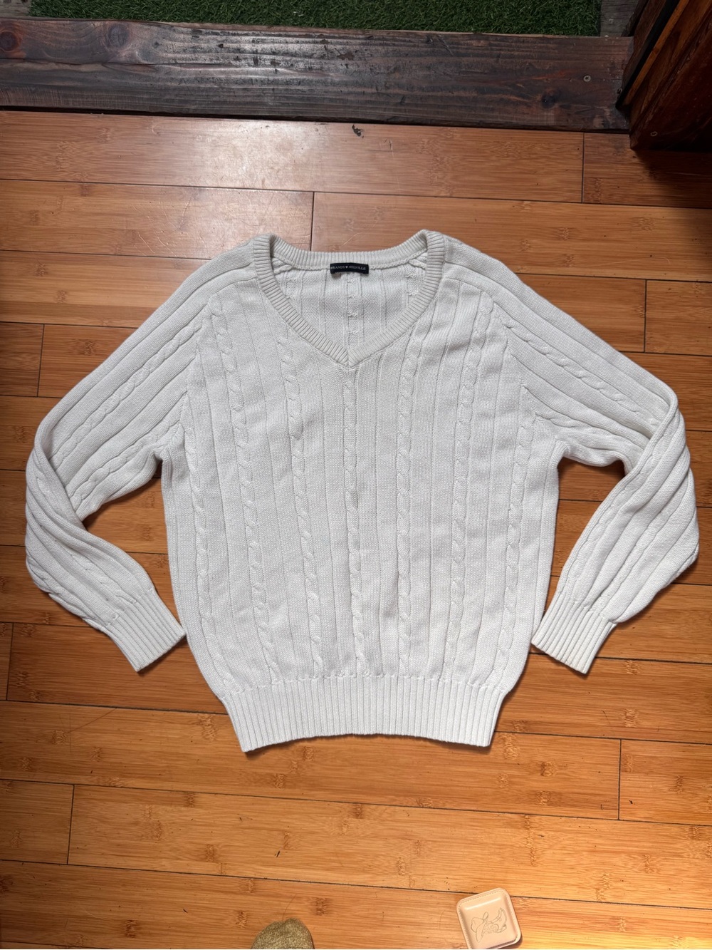 Brandy Melville White Cable-Knit V-Neck Sweater